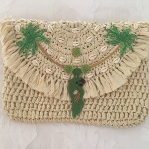 Green Parrot straw clutch NWT